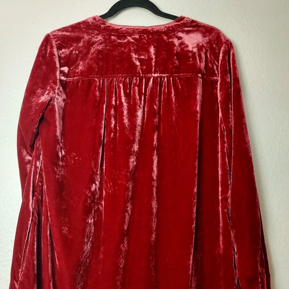 Anthropologie Melody Velvet Sleeve Shift Dress V-neck Long Sleeve Red XS